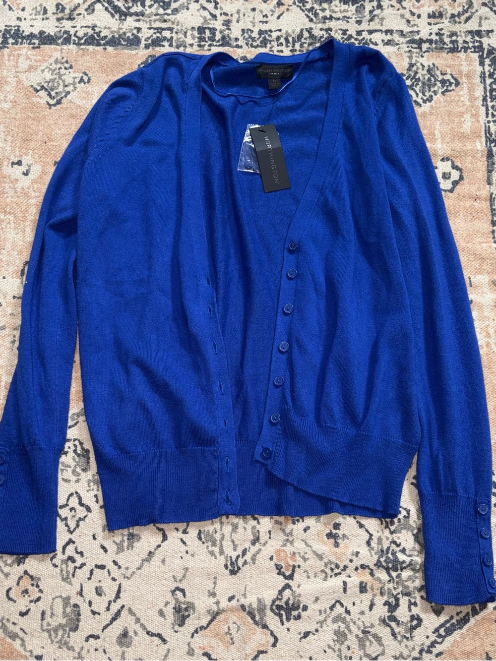 Worthington Bold Cobalt Blue V-Neck Button Cardigan